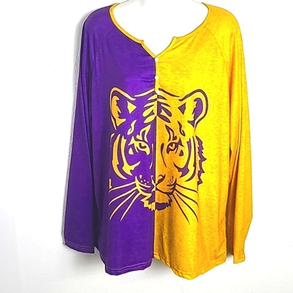 Purple & Gold Tiger Longsleeve Shirt, Size XXL,  NWOT